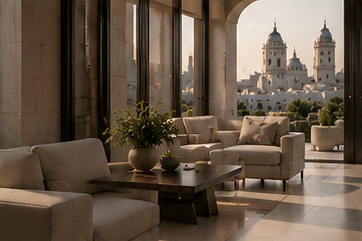 Salón con vistas a la catedral de Cádiz